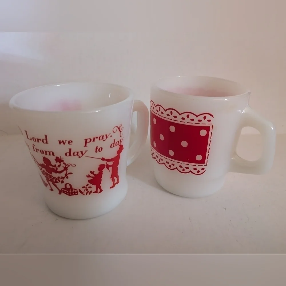 Rare Vintage Fire King Christmas Milk Glass Coffee/tea mugs.